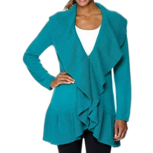 Miss Tina Ruffle Deep V Sweater - Picture 1 of 6